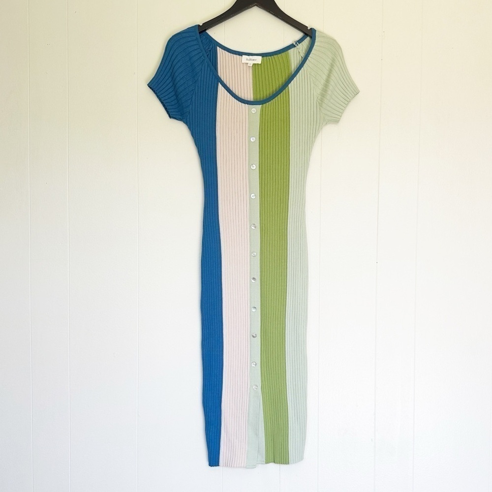 BOHME Ribbed Midi Dress Colorblock Size Medium